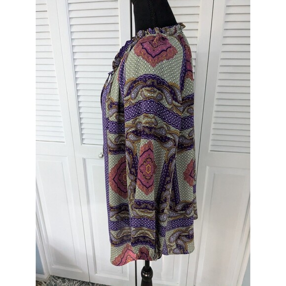 Simply Emma Top Women's sz 2X V-neck Handkerchief Print Multi Boho Peasant Panes - Picture 8 of 15